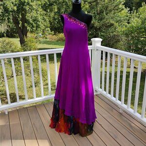 NAZILA COUTURE  size M Sequin Adorned One Shoulder Silk Chiffon Maxi Gown NWT